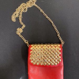 Red Crossbody Purse With Gold Studs
